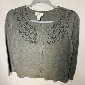 LOFT Charcoal Cardigan with Bead Detail